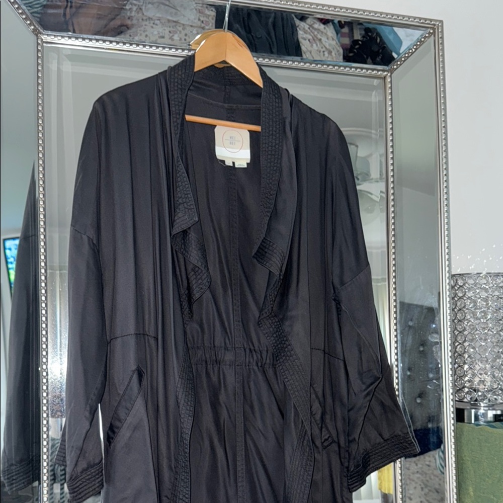 EUC Luxurious Black Full-Length Jacket with Shawl Collar